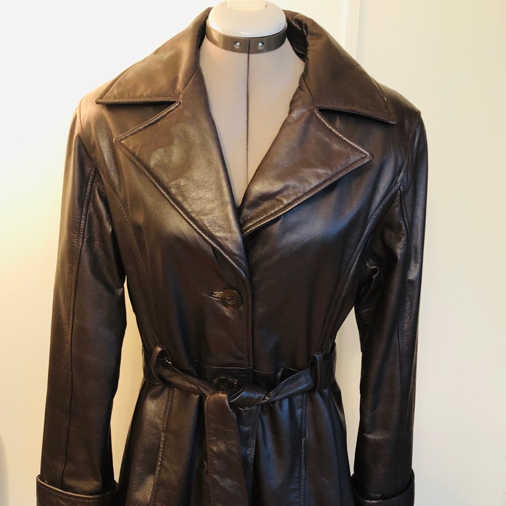 Dark brown Leather Trench Coat